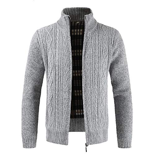 YEBIRAL Strickjacke Reißverschluss Herren | Hochwertige Trachten Strickjacke | Cardigan Feinstrick Mit Stehkragen Und Fleece-Innenseite Lang Ärmel Jacke Pullover Coat Mantel von YEBIRAL