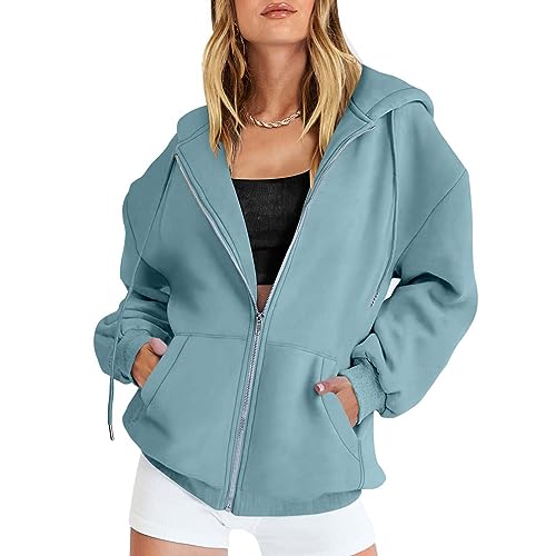 YEBIRAL Sweatjacke Damen mit Kapuze Sweatshirt Jacke Oversized Zip Hoodie Kapuzenpullover Casual Oberteil Kapuzenjacke Pullover Teenager Mädchen Y2K Clothes Übergangsjacke Kaputzenpulli von YEBIRAL