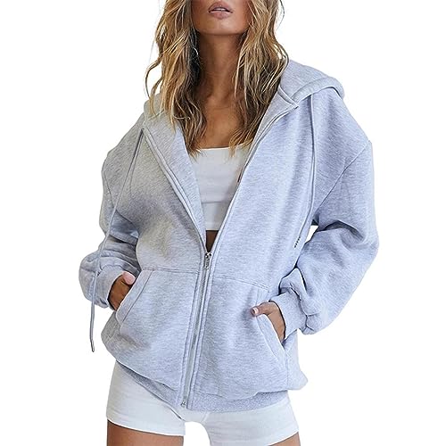YEBIRAL Sweatjacke Damen mit Kapuze Sweatshirt Jacke Oversized Zip Hoodie Kapuzenpullover Casual Oberteil Kapuzenjacke Pullover Teenager Mädchen Y2K Clothes Übergangsjacke Kaputzenpulli von YEBIRAL