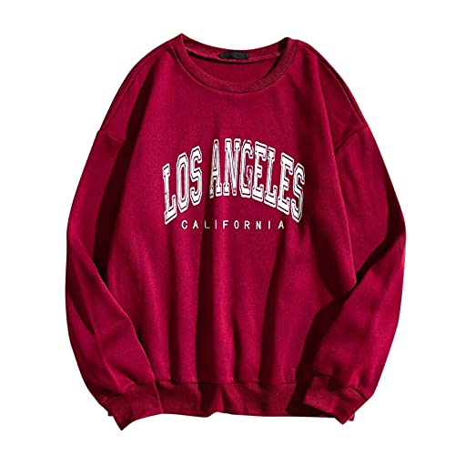 YEBIRAL Sweatshirt Damen ohne Kapuze Herbst Winter Rundhals Langarm Pulli Briefe Drucken Bluse Locker Casual Oberteil Sport Streetwear Pullover Teenager Mädchen Tops von YEBIRAL