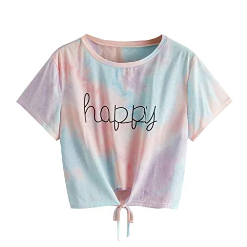 YEBIRAL T-Shirt Damen Sommer Kurzarm Bauchfreie Oberteile Teenager Mädchen Pullover Sweatshirt Brief Drucken Rundhals Crop Top Casual Kurz Sport Shirt Bluse von YEBIRAL