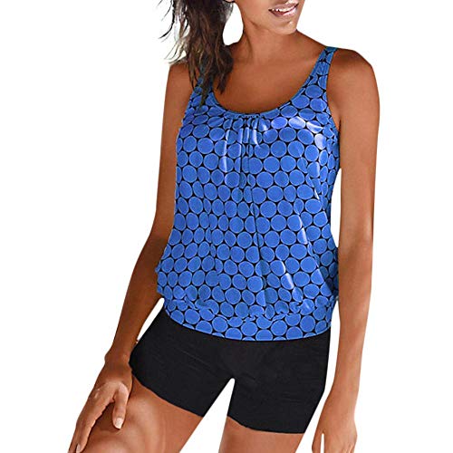 YEBIRAL Tankini Damen Bauchweg, Zweiteilige Figuroptimizer Badeanzug Große Größen Tankini Set mit Slip(M,Dunkelblau) von YEBIRAL