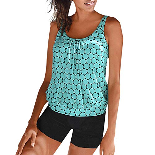 YEBIRAL Tankini Damen Bauchweg, Zweiteilige Figuroptimizer Badeanzug Große Größen Tankini Set mit Slip(M,Himmelblau) von YEBIRAL