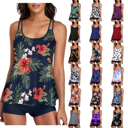 YEBIRAL Tankini Damen Bauchweg Push Up 2 Teilig Tankini Set Zweiteiliger Badeanzug Sommer Freizeit Bademode Elegant Badeanzüge Badebekleidung Tankini Oberteil mit Badehose von YEBIRAL