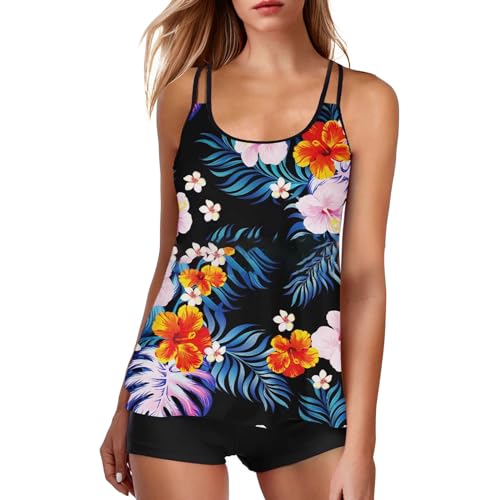 YEBIRAL Tankini Damen Bauchweg Push Up 2 Teilig Tankini Set Zweiteiliger Badeanzug Sommer Freizeit Bademode Elegant Badeanzüge Badebekleidung Tankini Oberteil mit Badehose von YEBIRAL