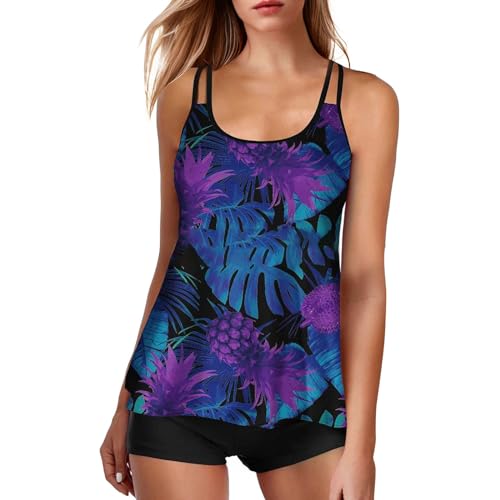 YEBIRAL Tankini Damen Bauchweg Push Up 2 Teilig Tankini Set Zweiteiliger Badeanzug Sommer Freizeit Bademode Elegant Badeanzüge Badebekleidung Tankini Oberteil mit Badehose von YEBIRAL