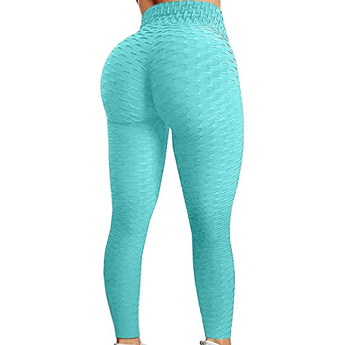 YEBIRAL Tik Tok Leggings Damen Honeycomb Scrunch Butt Bubble Leggings Sexy Booty Push Up Leggins Sporthose Anti Cellulite High Taille Sport Fitness Hose Sportleggings Yoga Pants (B- Minzgrün, L) von YEBIRAL