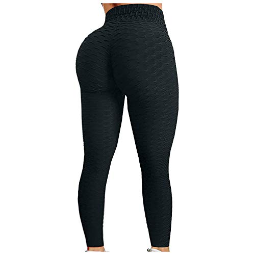 YEBIRAL Tik Tok Leggings Damen Honeycomb Scrunch Butt Bubble Leggings Sexy Booty Push Up Leggins Sporthose Anti Cellulite High Taille Sport Fitness Hose Sportleggings Yoga Pants (B- Schwarz, M) von YEBIRAL