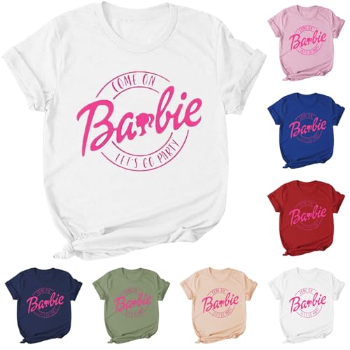 YEBIRAL Tshirt Damen Weiss Basic Barbie Shirt Kurzarm Oberteil Lässiges Soft Rundhals Top Party Blusenshirt Sportshirt Damenshirt Casual Longshirt Sommer T-Shirts von YEBIRAL