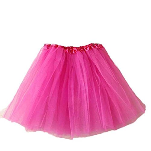 YEBIRAL Tütü Damen Kurz Retro Petticoat Rock 1950er Geschichtet Unterrock Tanzkleid Mini Skater Rock Ballettrock Tüllrock(One Size, Hot Pink) von YEBIRAL