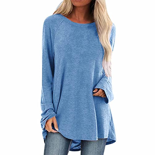 YEBIRAL Tunika Damen Langarm Rundhals Locker Oberteile Elegant Bluse Einfarbig T-Shirt Basic Shirt Baumwolle Casual Longshirt Pullover Tops von YEBIRAL