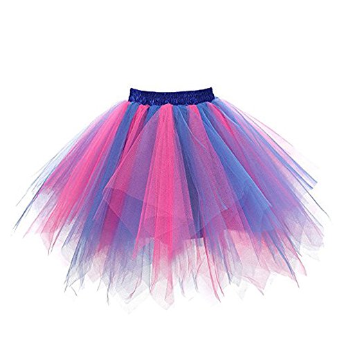 YEBIRAL Tutu Damenrock 50er Vintage Tüllrock Kurz Ballet Tanzkleid Petticoat Pettiskirt Unterrock Fasching Cosplay Rock Karneva (Z- B Mehrfarbig, One Size) von YEBIRAL