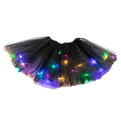 YEBIRAL Tutu-Rock Womens LED-Light Mini Tüllrock 50er Kurz Ballet 3 Layers Tanzkleid Unterkleid Cosplay Petticoat Rock Festliche Karneval Kostüm(One Size,Schwarz) von YEBIRAL