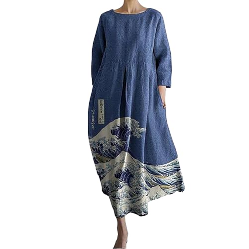 YEBIRAL Warehouse Deal Must Have Boho Kleid Damen Maxikleid mit Ethno-Print für Damen, Kleid mit Aquarellfarbe, Rundhalsausschnitt, lässig, breiter Saum, Meine bestellungen anzeigen 2024 von YEBIRAL