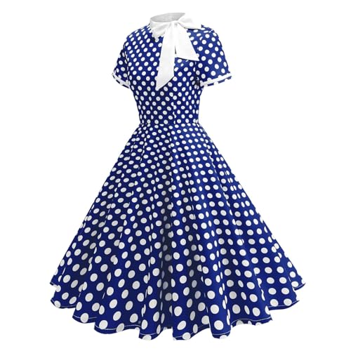 YEBIRAL Warehouse Deal Must Have Kleider Damen Sommerr Damen Court Temperament Kontrastfarbe Polka Dot Mid Growth Posing Retro Kleid Sommerkleid Kurz Kleid blitzangebote des Tages Heute befristet von YEBIRAL