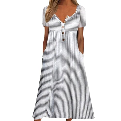 YEBIRAL Warehouse Deal retourenware Luftige Sommerkleider Damen Kleid mit Blumendruck, kurzärmelig, lässig, Rundhalsausschnitt, Knopftaschen, Lange Strandkleider retourenkauf Angebote von YEBIRAL