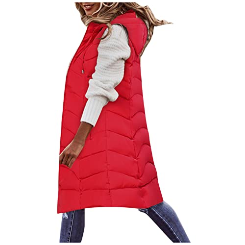 YEBIRAL Weste Damen Lang Daunenweste Steppweste Wintermantel Elegant Ärmellose Daunenmantel Warme Winter Jacke mit Kapuze Daunenjacke Steppjacke Outdoor Lange Winterjacke von YEBIRAL