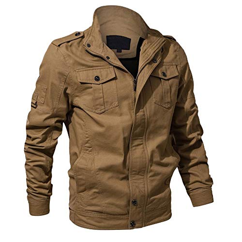 YEBIRAL Winterjacke Herren Cargo Jacke Militär US Feldjacke Multi Taschen Stehkragen Bomberjacke Übergangsjacke Lässige von YEBIRAL