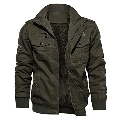 YEBIRAL Winterjacke Herren Fleece Gefüttert Jacke Warme Baumwolle Feldjacke Stehkragen Bomberjacke Dicke Winter Mantel Übergangsjacke Fliegerjacke Militär Jacke mit Vielen Taschen von YEBIRAL