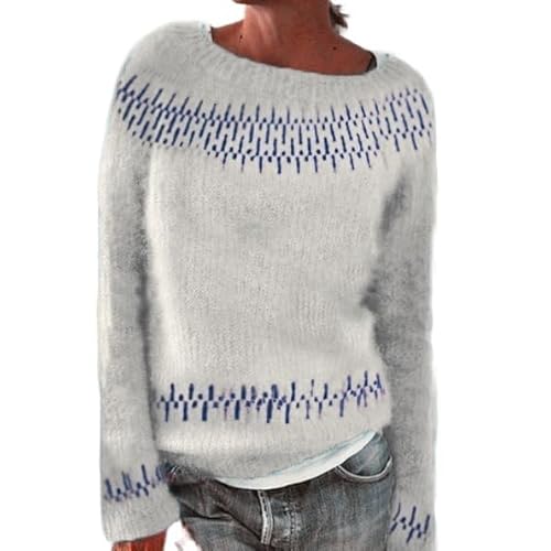 YEBIRAL Winterpullover Damen warm Norweger Pullover Damen Original Weihnachten Pullover Winter Kaschmir Pullis Langarm Oberteile Elegant Rundhals Casual Warm Winterpullover Strickpullover Jumpers von YEBIRAL