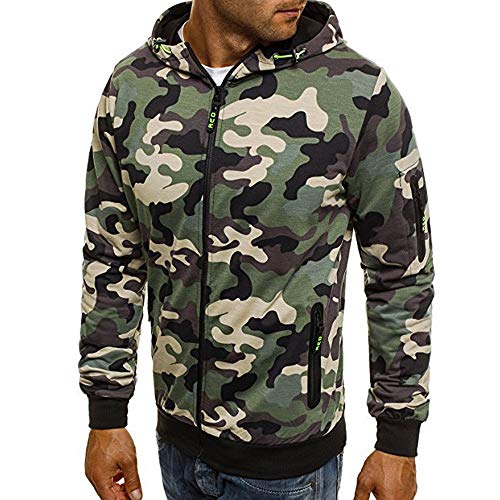YEBIRAL Ziphood Herren Sweatjacke Kapuzenjacke Camouflage Hoodie Kapuzenpullover mit vollständigem Reißverschluss Geeignet für Sport, Freizeit, Zuhause in 7 Größen(3XL,Grün) von YEBIRAL