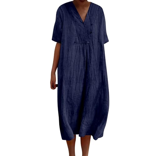 YEBIRAL blitzangebote Meine bestellungen Sommerkleid Damen Elegant Lässiges, fließendes Vintage-Kleid für Damen in Volltonfarbe mit Sommerkleid Lang Lange Kleider Sommer Angebote des Tages Heute von YEBIRAL
