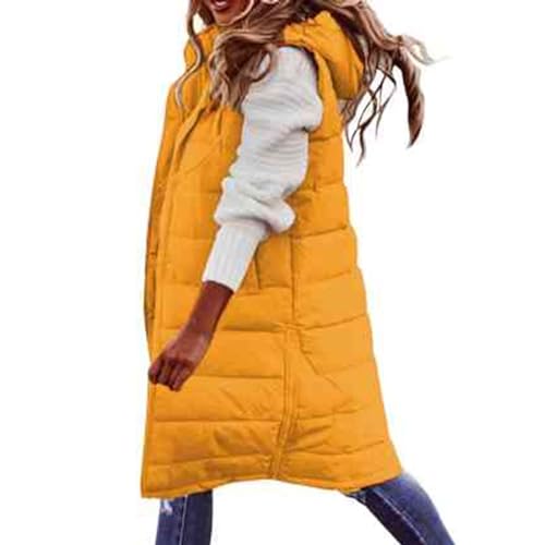 YEBIRAL damen winterjacke lang Weste Damen Lang mit Kapuze ärmellose Steppweste Winter Leicht Daunenweste Warm Winterjacke Wintermantel Longweste Übergangsjacke weste damen herbst von YEBIRAL