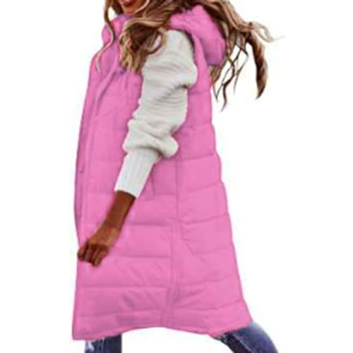 YEBIRAL daunenjacke damen winter Weste Damen Lang mit Kapuze ärmellose Steppweste Winter Leicht Daunenweste Warm Winterjacke Wintermantel Longweste Übergangsjacke damen steppweste von YEBIRAL