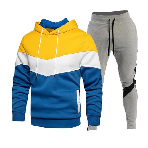 YEBIRAL Herren Set Herren Trainingsanzug Jogginganzug Mens Three-Tone Colour Scheme Hoodie Men Set Anzug Tracksuit Hoodies Zip Fleece Jogging Jogginganzug für Kleidung von YEBIRAL