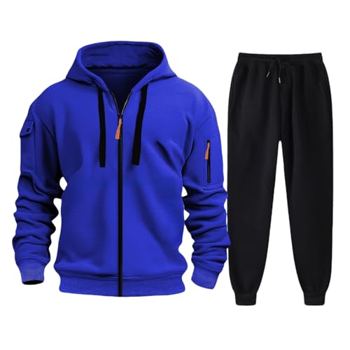 YEBIRAL Jumpsuit Herren Baumwolle Herren Trainingsanzug Set Sportanzug warm gefüttert Jogginganzug Männer Langarm Tracksuit mit Reißverschlusstaschen Jogginganzug Baumwolle hausanzüge von YEBIRAL