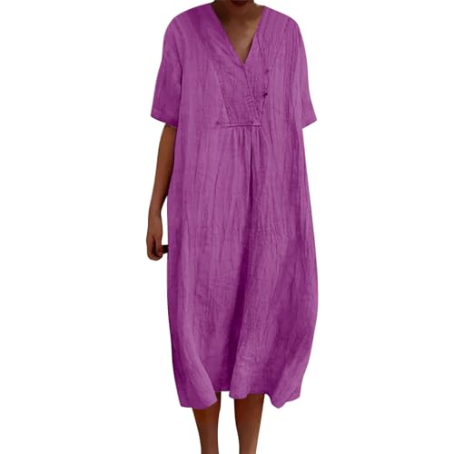 YEBIRAL meine bestellungen anzeigen Sommerkleid Damen Elegant Lässiges, fließendes Vintage-Kleid für Damen in Volltonfarbe mit Sommerkleid Lang Lange Kleider Sommer Angebote Tages blitzangebote von YEBIRAL