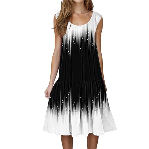 YEBIRAL sonderangebote & Restposten Sommerkleider für Frauen Ausverkauf 2025 Mode Trendy ärmelloses Midikleid Plus Size Scoop Neck Plissee Sonnenkleid Eleganter etuikleid Damen elegant von YEBIRAL