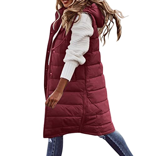 YEBIRAL warme winterjacke damen Weste Damen Lang mit Kapuze ärmellose Steppweste Winter Leicht Daunenweste Warm Winterjacke Wintermantel Longweste Übergangsjacke damen mode sale von YEBIRAL