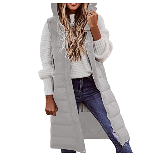 YEBIRAL weste damen mit kapuze Longweste Damen Steppweste mit Kapuze Daunenweste ärmellose übergangsjacke Elegant Gilet Leicht Winterjacke Mantel Winter Weste damen weste mit kapuze sale von YEBIRAL