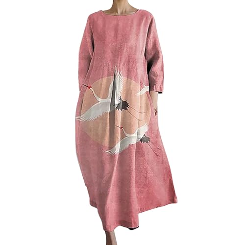 angebote des tages heute blitzangebote Sommerkleid Damen Knielang Mode Drucken Maxikleid Kleider Mit Tasche LäSsig Lose Fit Crewneck Lange Strandkleid Leichte 3/4 blitzangebote des tages heute von YEBIRAL