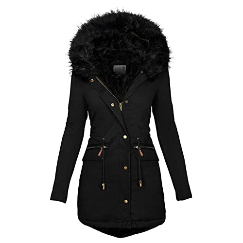 angebote tages blitzangebote damen Damen Wintermantel Große Größe Warmer Lang Jacke Baumwolle Einfarbig Wanderjacke mit Kapuze Wintermantel Langarm Steppmantel Outdoor Baumwolljacke Winterparka Mantel von YEBIRAL