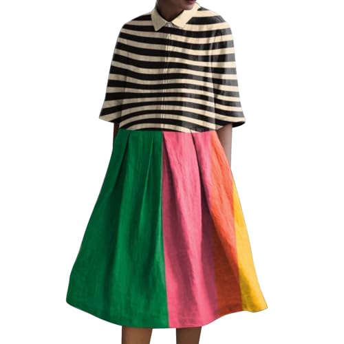 blitzangebote Meine bestellungen Blusenkleid Damen Retro Print Shirt Kleid Baggy Lose Fit A-Linie Sommerkleid LäSsig Plus GrößE Button Down Strandkleid Kurze Warehouse Deals Angebote rückläufer von YEBIRAL