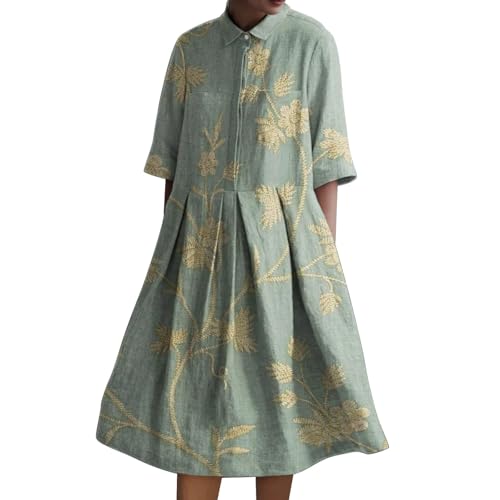blitzangebote Meine bestellungen Blusenkleid Damen Retro Print Shirt Kleid Baggy Lose Fit A-Linie Sommerkleid LäSsig Plus GrößE Button Down Strandkleid Kurze retourenkauf Angebote von YEBIRAL
