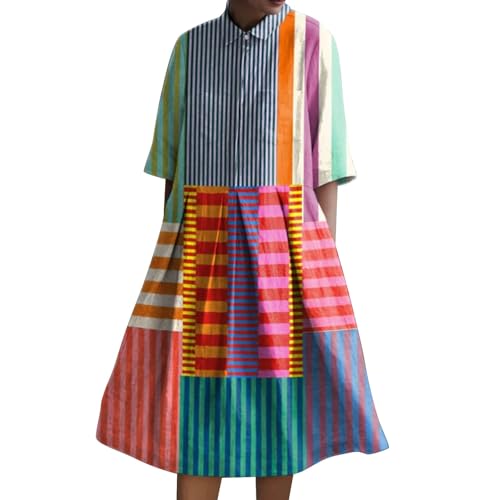 blitzangebote des Tages Blusenkleid Damen Retro Print Shirt Kleid Baggy Lose Fit A-Linie Sommerkleid LäSsig Plus GrößE Button Down Strandkleid Kurze Angebote des Tages Heute Deal von YEBIRAL