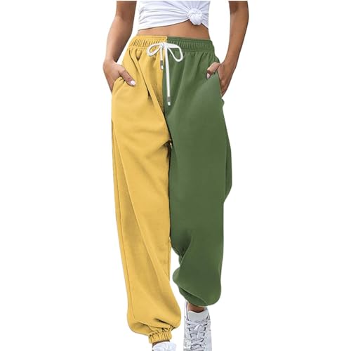 meine bestellungen anzeigen 2025 damen-jogginghose Jogginghose Damen Mit Taschen Mode Zweifarbiges Patchwork Sporthose LäSsig Weites Bein Trainingshose Elastischem Gerades Bein joggingshose damen von YEBIRAL