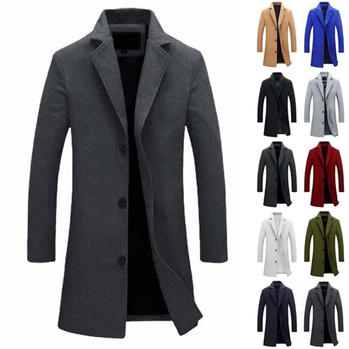 men's winter coats and jackets Trenchcoat Herren Jacke Wintermantel Herren Mit Multi Taschen Einfarbig Winterjacke Mit Button Fleece Bequem Fit Softshelljacke Winter Warm Ohne Kapuze Windjacke von YEBIRAL