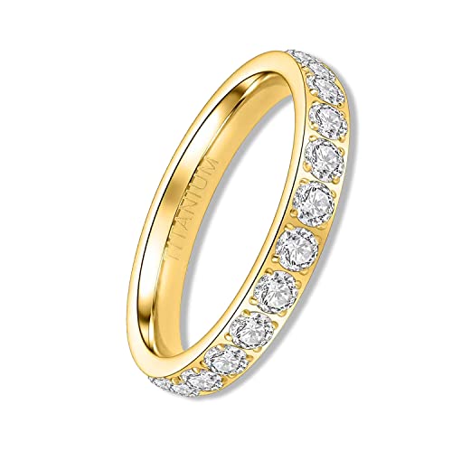 YEBOCIYO Ring Herren Eternity Ring Damen 3mm Ewigkeitsringe Titan Verlobungsringe Eheringe Trauringe Memoirering Jubiläum Aussage Stapelring Mit Voller Zirkonia Gold 9 von YEBOCIYO