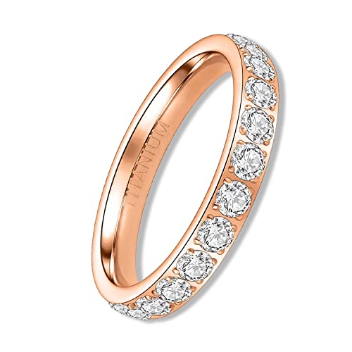 YEBOCIYO Eternity Ring Damen Ring Rosegold Ewigkeitsringe 3mm Titan Verlobungsringe Eheringe Trauringe Memoirering Jubiläum Aussage Stapelring für Herren Mit Voller Zirkonia 5 von YEBOCIYO