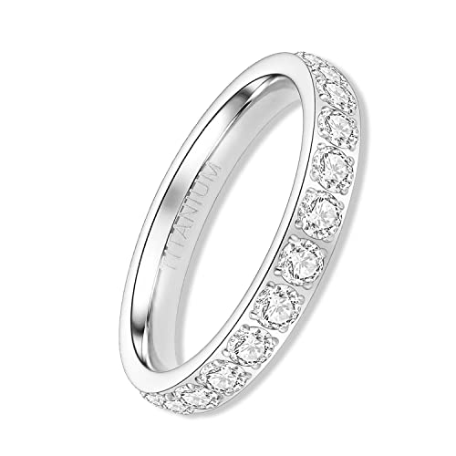 YEBOCIYO Eternity Ring 3mm Damen Ewigkeitsringe Titan Verlobungsringe Eheringe Trauringe Memoirering Jubiläum Aussage Stapelring für Herren Mit Voller Zirkonia Silber 5 von YEBOCIYO