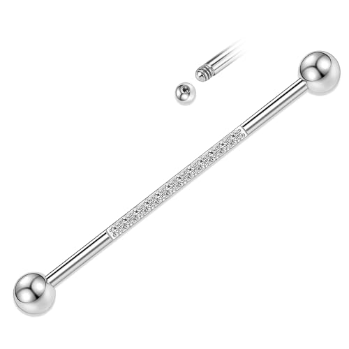 YEBOCIYO 14G Industrial Piercing Schmuck Silber Chirurgenstahl Industrial Barbell Conch Cartilage Ohrring Helix Barbell 38mm lang Gerüst Bar klar CZ Industrial Bar für Frauen Männer von YEBOCIYO