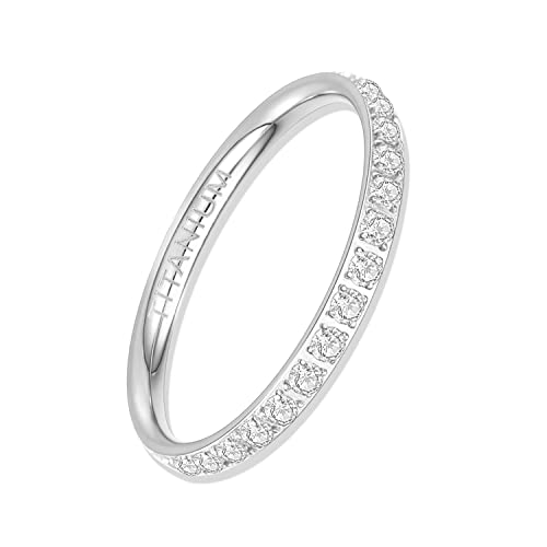 YEBOCIYO Eternity Ring Damen 10 Ring 2mm Ewigkeitsringe Titan Verlobungsringe Eheringe Valentinstag Trauringe Memoirering Jubiläum Aussage Stapelring für Herren Mit Voller Silber von YEBOCIYO