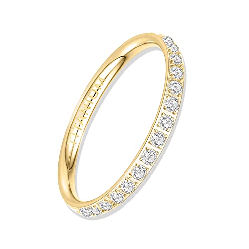 YEBOCIYO Ring Damen 2mm Eternity Ring Titan Verlobungsringe Ewigkeitsringe Valentinstag Eheringe Trauringe Memoirering Jubiläum Aussage Stapelring für Herren Mit Voller Zirkonia Gold 5 von YEBOCIYO