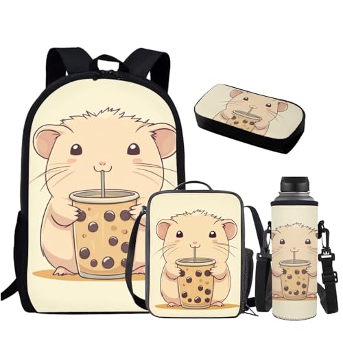 YECARYPOD Schulrucksack für Mädchen mit Lunchbox Tasche Wasserflasche Halter Elementary Bookbag Kinder Schultasche, Hamster von YECARYPOD