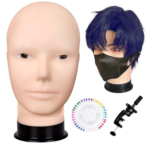 Professioneller Männer-Make-up-Puppenkopf "Schmollender Typ" Perückenstyling & Cosplay-Übungskopf mit Ständer & Stecknadeln (29cm) 3 Varianten: Unbemalt/Halb-Make-up/Vollständig Make-upziert von YEEFAIRY