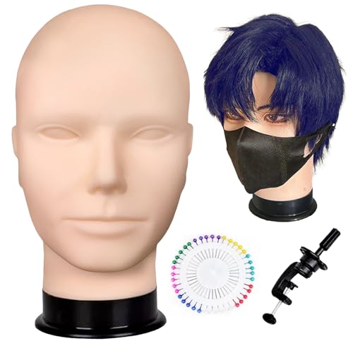 Professioneller Männer-Make-up-Puppenkopf "Schmollender Typ" Perückenstyling & Cosplay-Übungskopf mit Ständer & Stecknadeln (29cm) 3 Varianten: Unbemalt/Halb-Make-up/Vollständig Make-upziert von YEEFAIRY